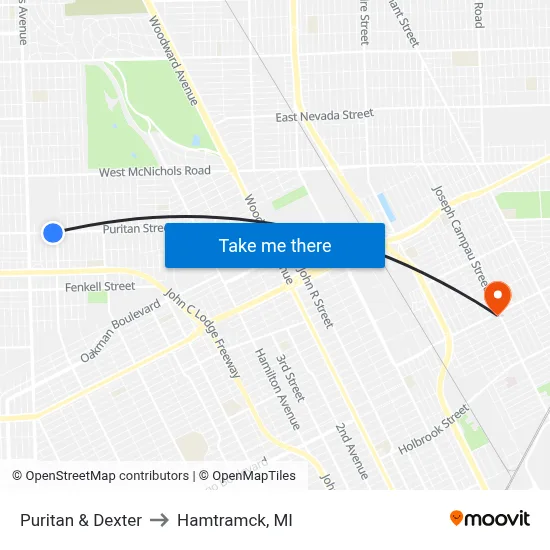 Puritan & Dexter to Hamtramck, MI map