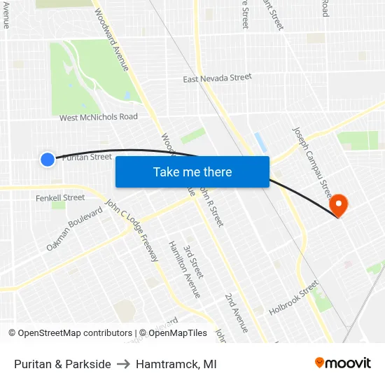 Puritan & Parkside to Hamtramck, MI map