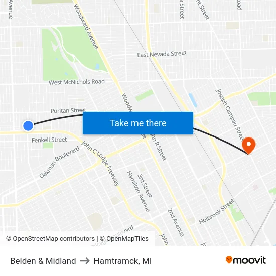 Belden & Midland to Hamtramck, MI map