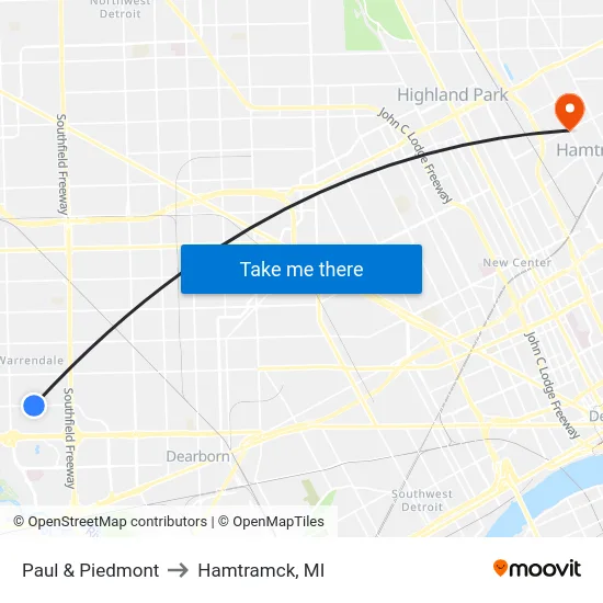 Paul & Piedmont to Hamtramck, MI map