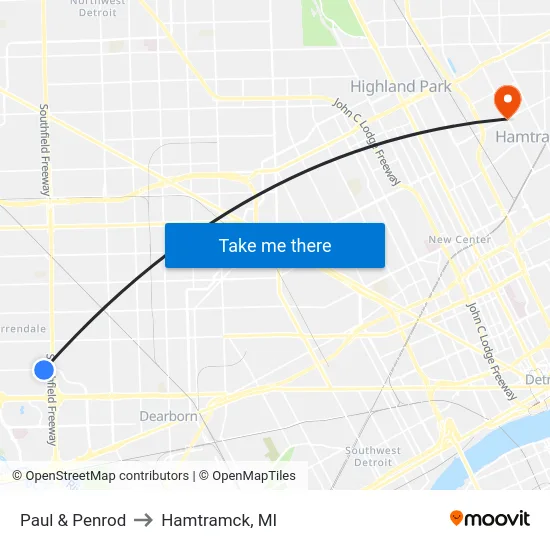 Paul & Penrod to Hamtramck, MI map
