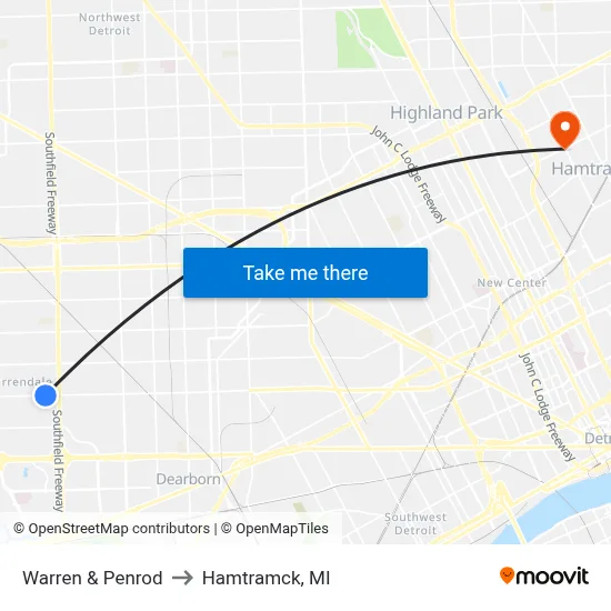 Warren & Penrod to Hamtramck, MI map