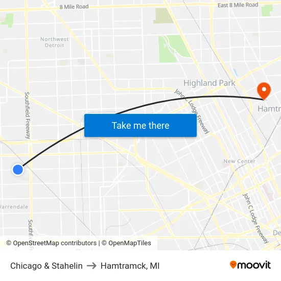 Chicago & Stahelin to Hamtramck, MI map