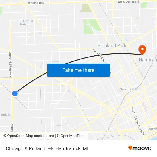 Chicago & Rutland to Hamtramck, MI map