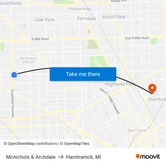 Mcnichols & Archdale to Hamtramck, MI map