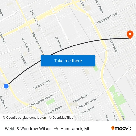 Webb & Woodrow Wilson to Hamtramck, MI map
