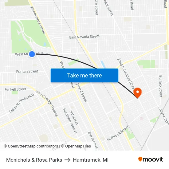 Mcnichols & Rosa Parks to Hamtramck, MI map