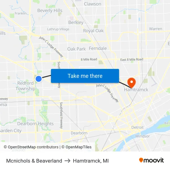 Mcnichols & Beaverland to Hamtramck, MI map