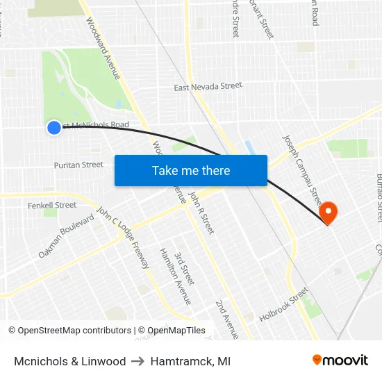 Mcnichols & Linwood to Hamtramck, MI map