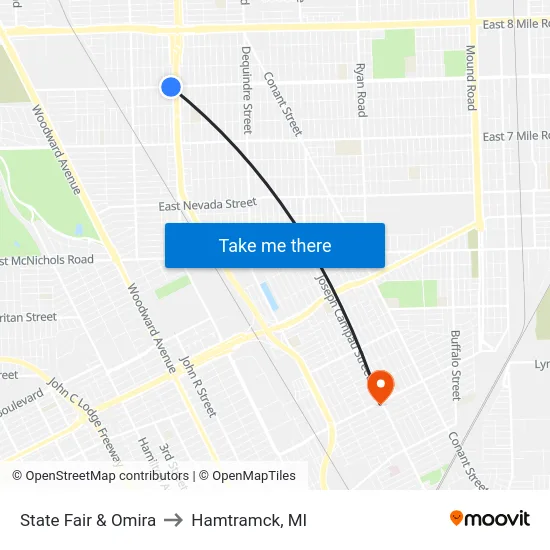 State Fair & Omira to Hamtramck, MI map