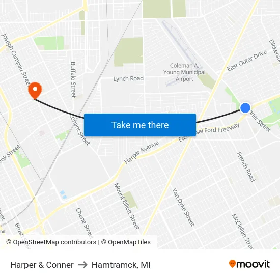 Harper & Conner to Hamtramck, MI map