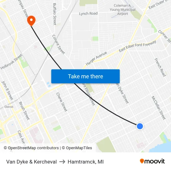 Van Dyke & Kercheval to Hamtramck, MI map