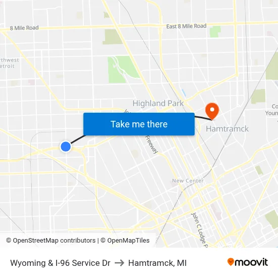 Wyoming & I-96 Service Dr to Hamtramck, MI map