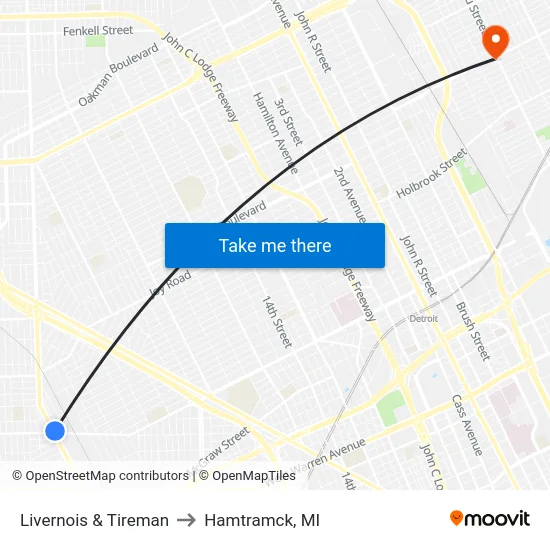 Livernois & Tireman to Hamtramck, MI map