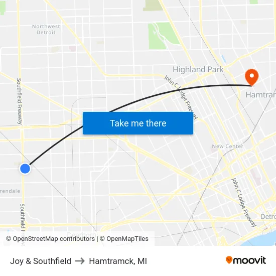 Joy & Southfield to Hamtramck, MI map