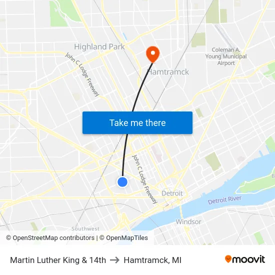 Martin Luther King & 14th to Hamtramck, MI map