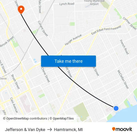 Jefferson & Van Dyke to Hamtramck, MI map