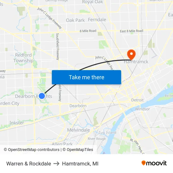 Warren & Rockdale to Hamtramck, MI map