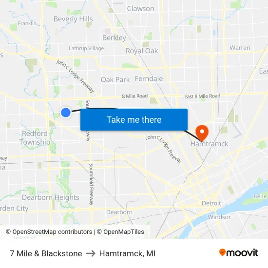 7 Mile & Blackstone to Hamtramck, MI map