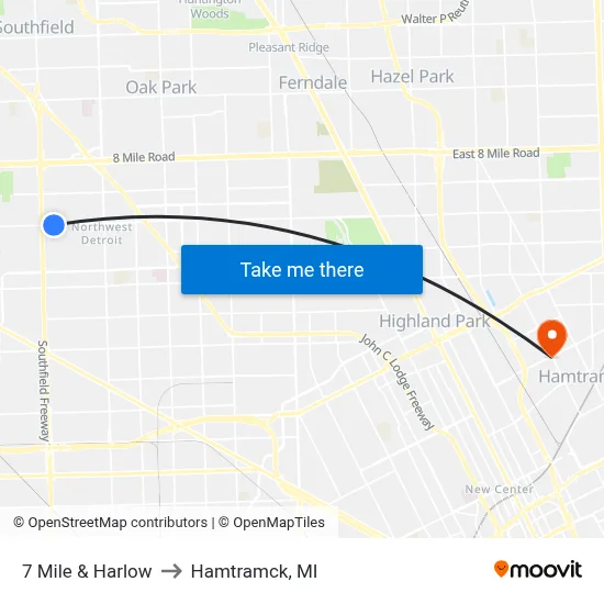 7 Mile & Harlow to Hamtramck, MI map