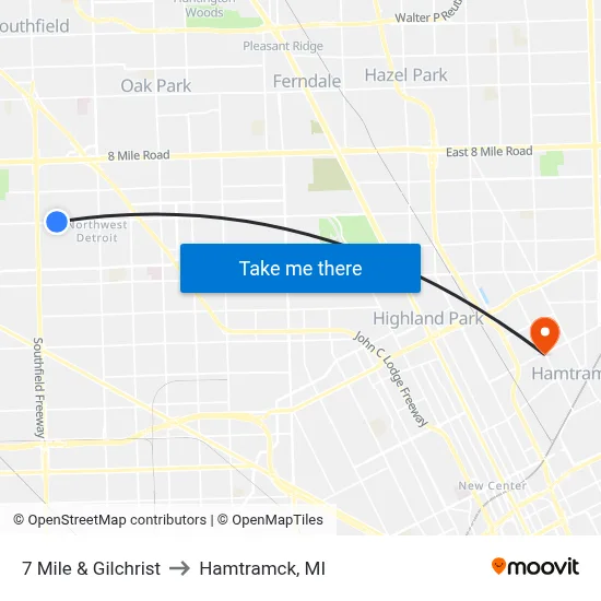 7 Mile & Gilchrist to Hamtramck, MI map