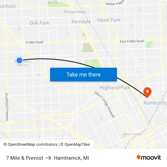7 Mile & Prevost to Hamtramck, MI map