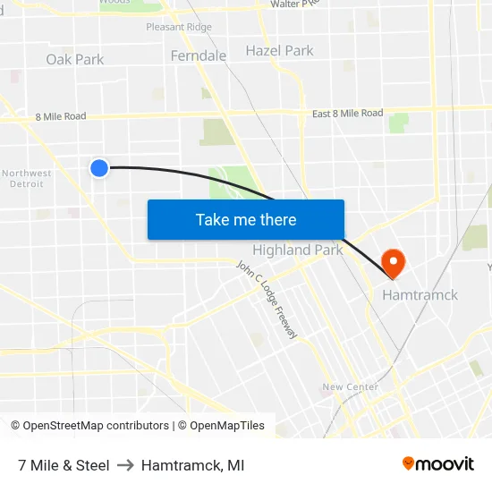 7 Mile & Steel to Hamtramck, MI map