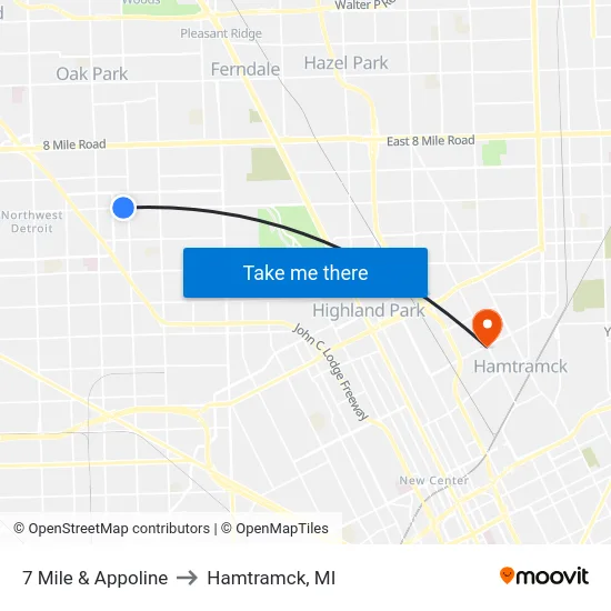 7 Mile & Appoline to Hamtramck, MI map