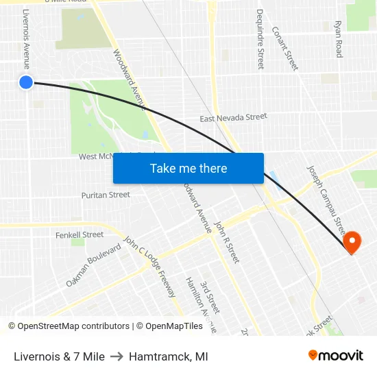 Livernois & 7 Mile to Hamtramck, MI map