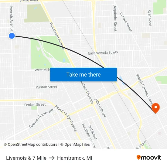 Livernois & 7 Mile to Hamtramck, MI map