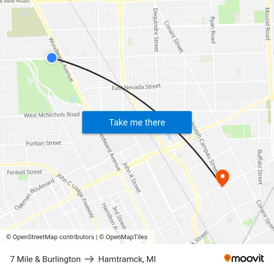 7 Mile & Burlington to Hamtramck, MI map