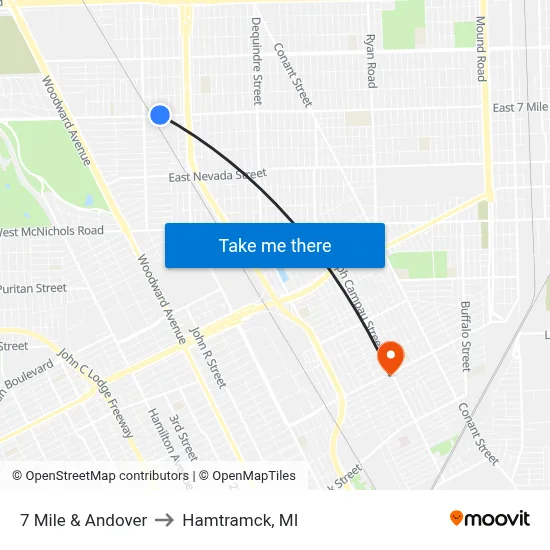 7 Mile & Andover to Hamtramck, MI map