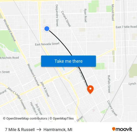7 Mile & Russell to Hamtramck, MI map