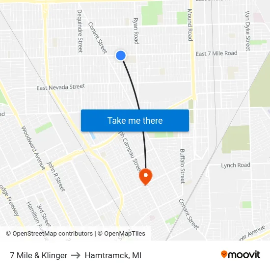 7 Mile & Klinger to Hamtramck, MI map