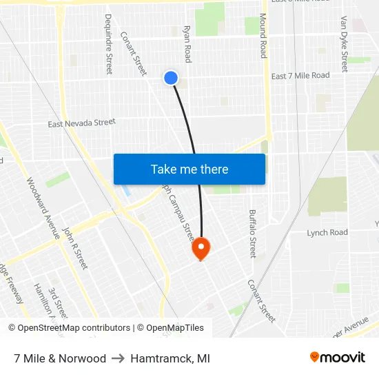 7 Mile & Norwood to Hamtramck, MI map