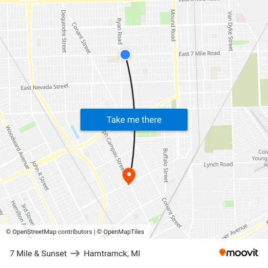 7 Mile & Sunset to Hamtramck, MI map