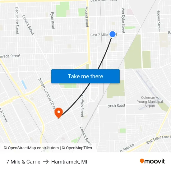 7 Mile & Carrie to Hamtramck, MI map
