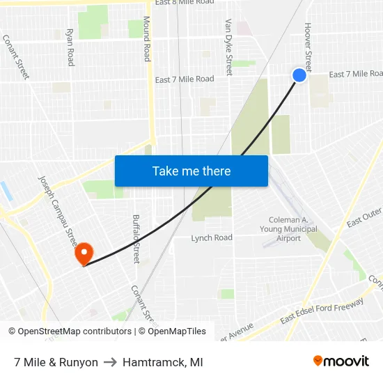 7 Mile & Runyon to Hamtramck, MI map