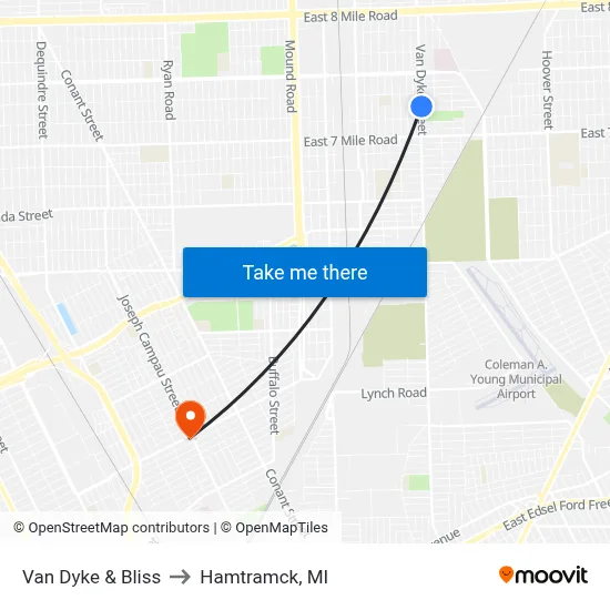 Van Dyke & Bliss to Hamtramck, MI map