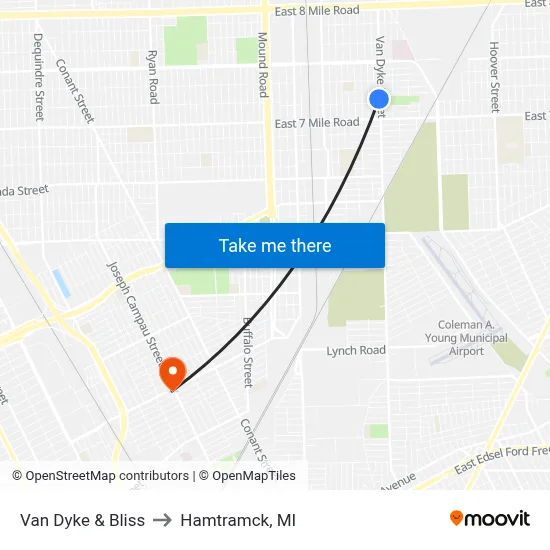 Van Dyke & Bliss to Hamtramck, MI map