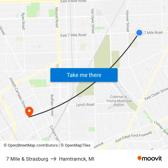 7 Mile & Strasburg to Hamtramck, MI map