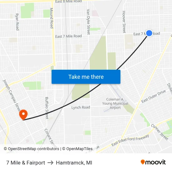 7 Mile & Fairport to Hamtramck, MI map