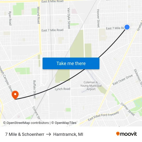 7 Mile & Schoenherr to Hamtramck, MI map