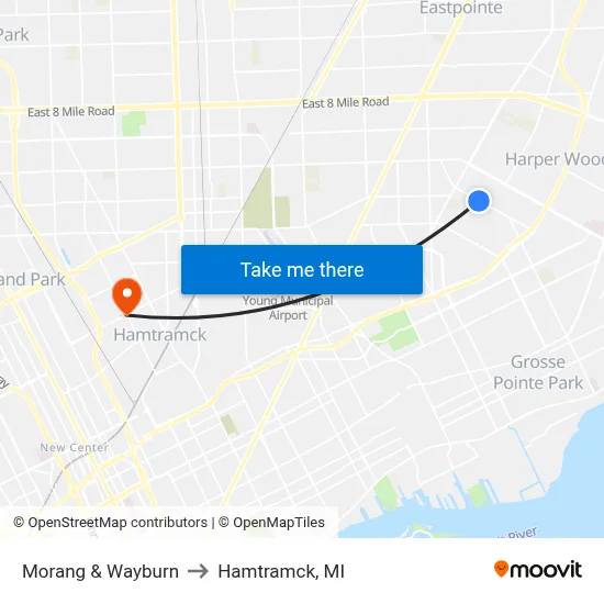 Morang & Wayburn to Hamtramck, MI map