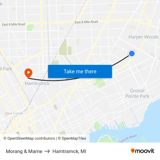 Morang & Marne to Hamtramck, MI map