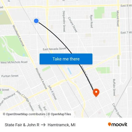 State Fair & John R to Hamtramck, MI map