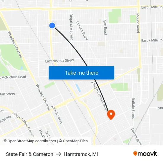 State Fair & Cameron to Hamtramck, MI map