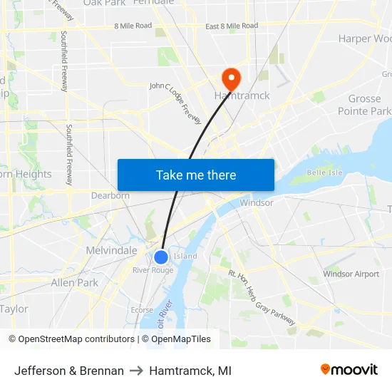 Jefferson & Brennan to Hamtramck, MI map