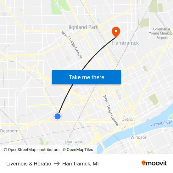 Livernois & Horatio to Hamtramck, MI map