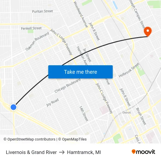 Livernois & Grand River to Hamtramck, MI map